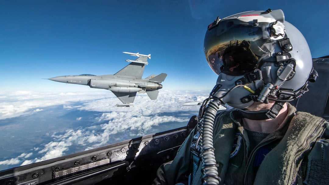 F-16 fighter pilot in formation