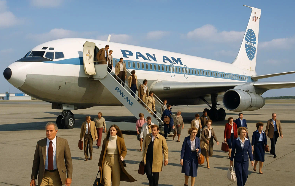 Passengers deplaning Pan Am in 1978