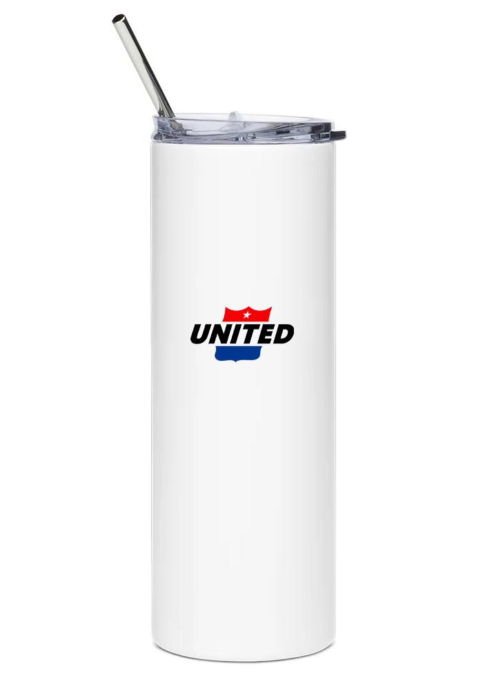 back of United Airlines Boeing 727 water tumbler