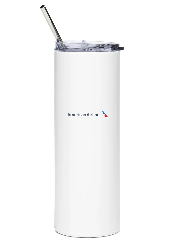 back of American Airlines Boeing 737 MAX water tumbler