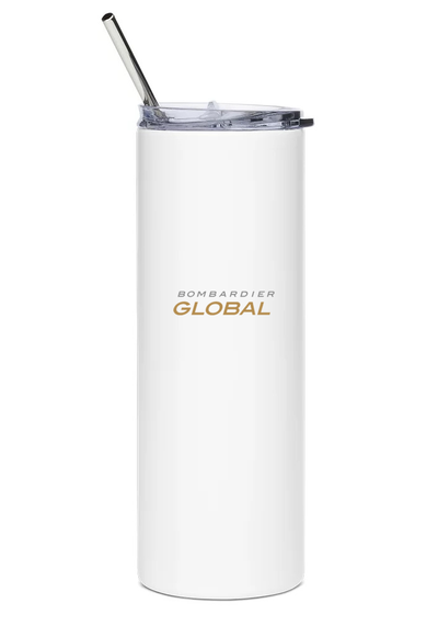 back of Bombardier Global Express water bottle