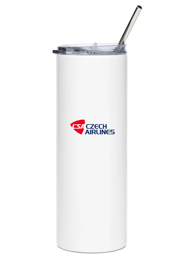 back of Czech Airlines Boeing 737NG water tumbler