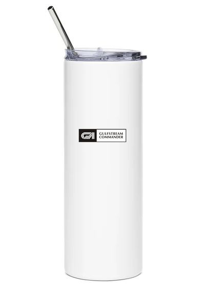 back of Aero Commander 690B Stainless Steel Water Tumbler with straw