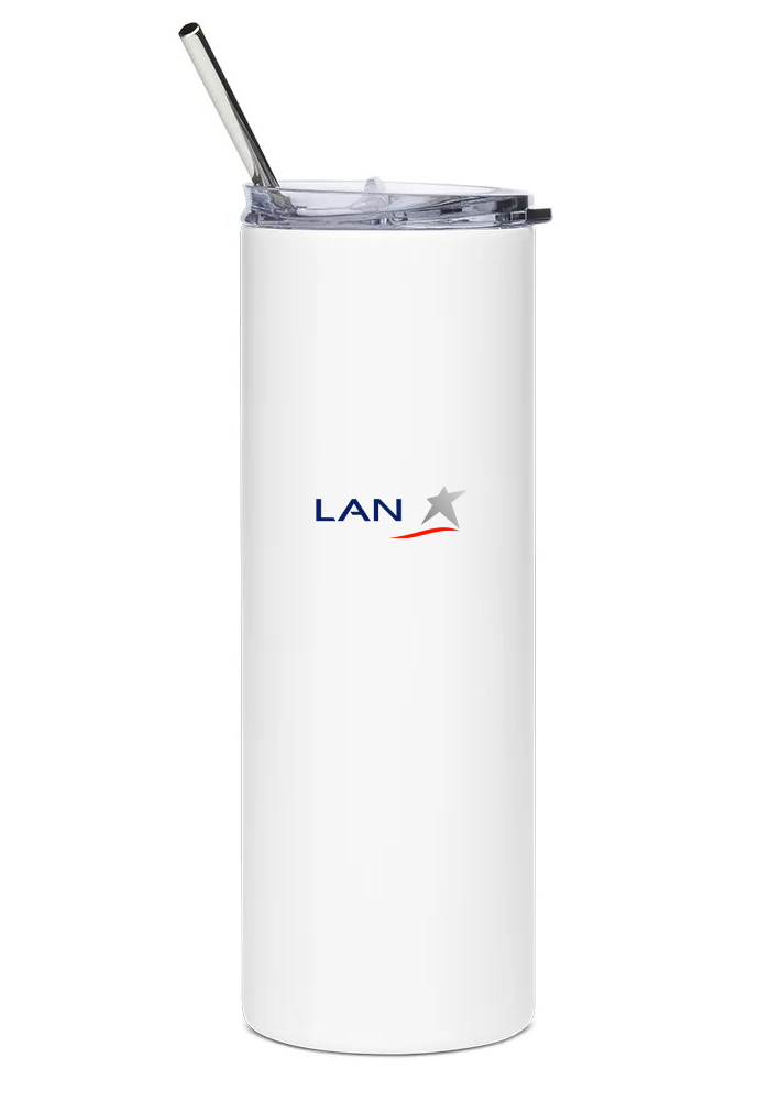 back of LAN Airlines Boeing 787 water bottle