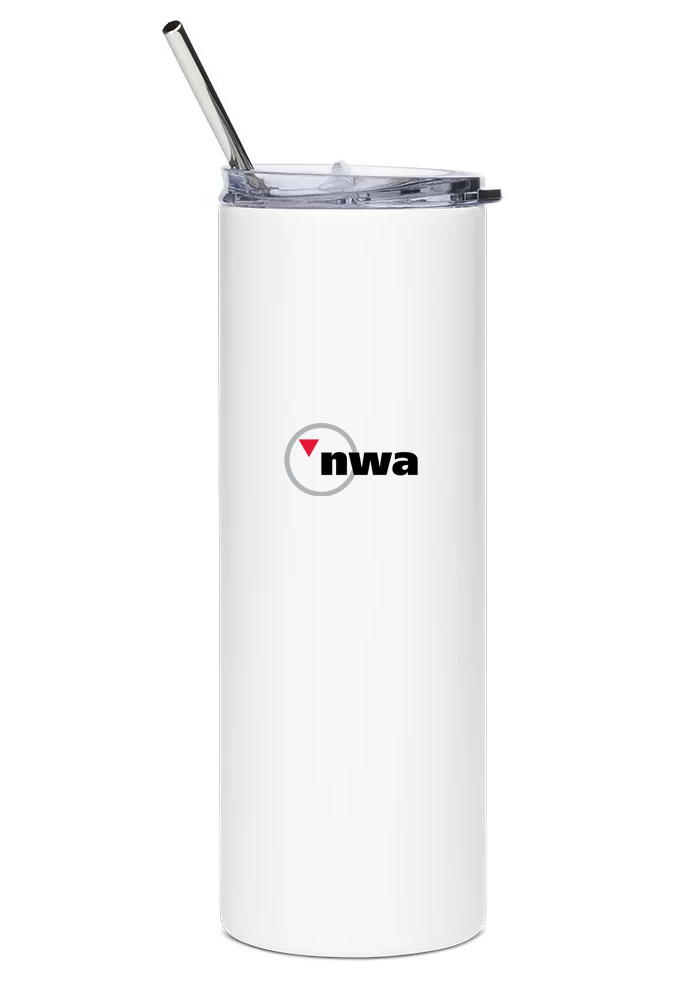 back of Northwest Airlines Airbus A319 water bottle