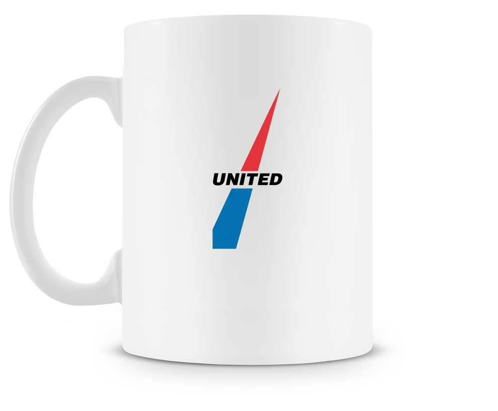 back of United Airlines Douglas DC-8 mug