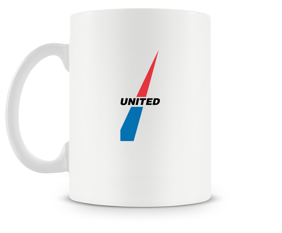 back of United Airlines Douglas DC-8 mug