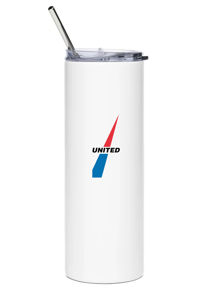 back of United Airlines Douglas DC-8 water tumbler