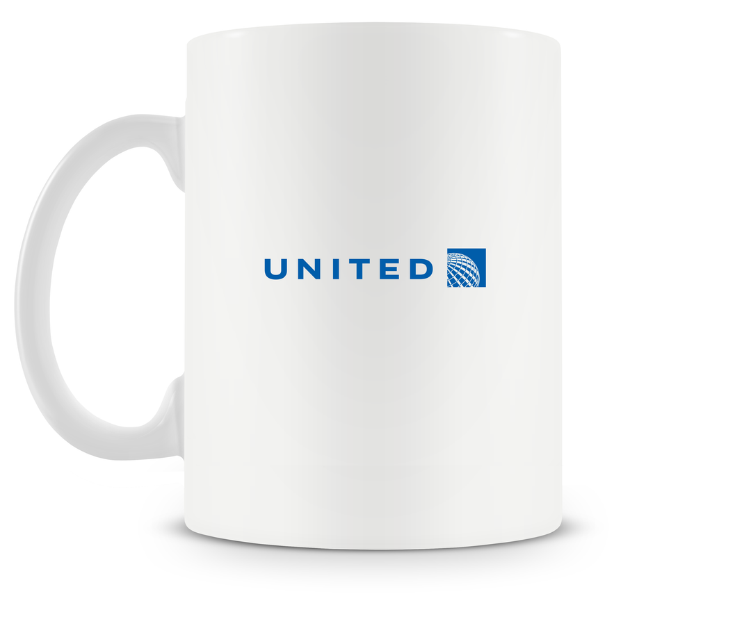 back of United Airlines Boeing 737 MAX Mug 15oz.