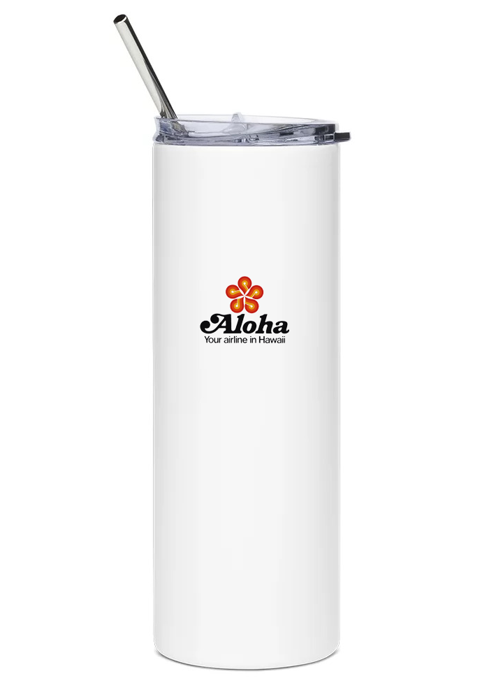 back of Aloha Airlines Boeing 737 water bottle