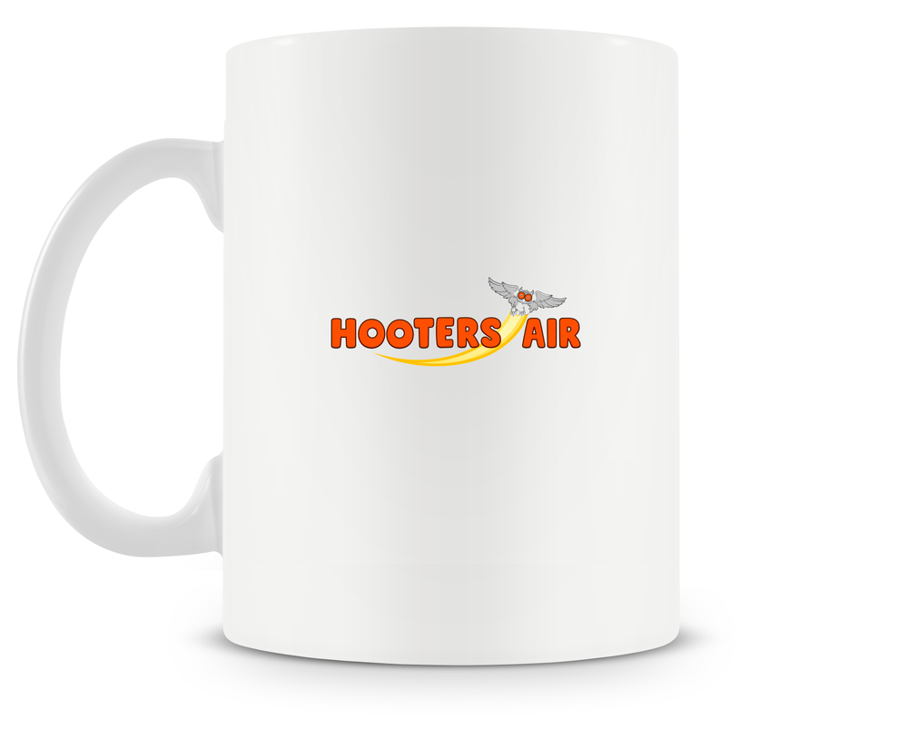 back of Hooters Air Boeing 737 mug