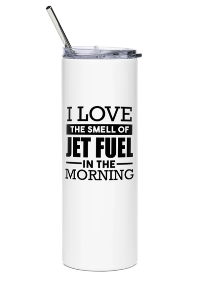 back of I love the smell of jet fuel in the morning water bottle
