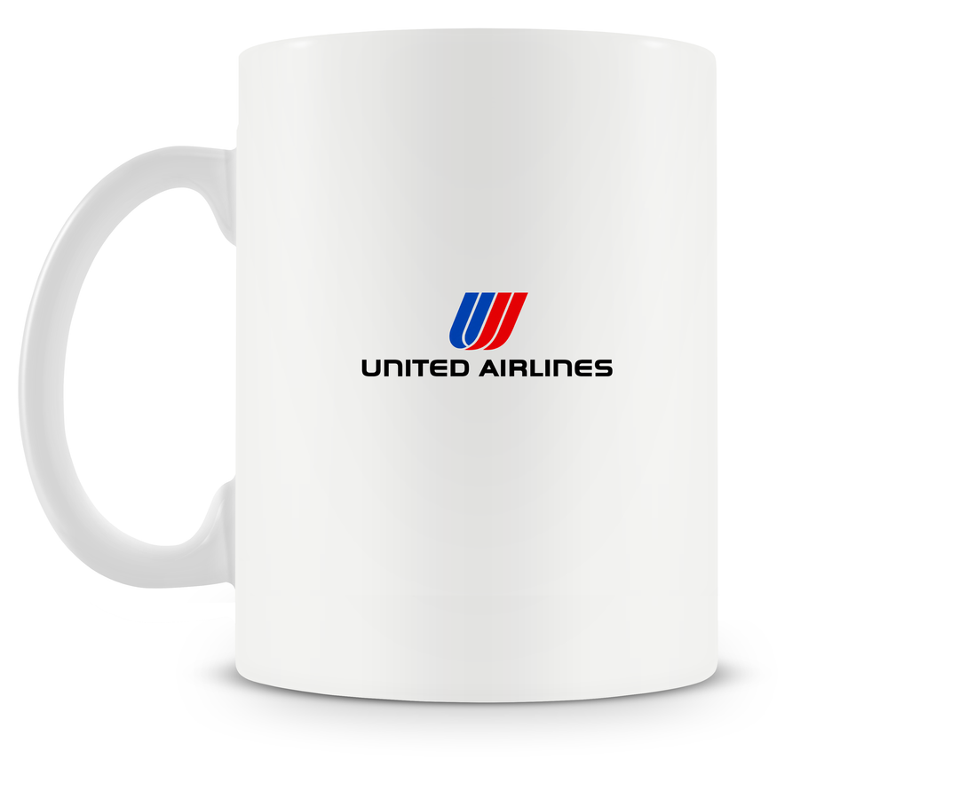 back of United Airlines Boeing 747 mug