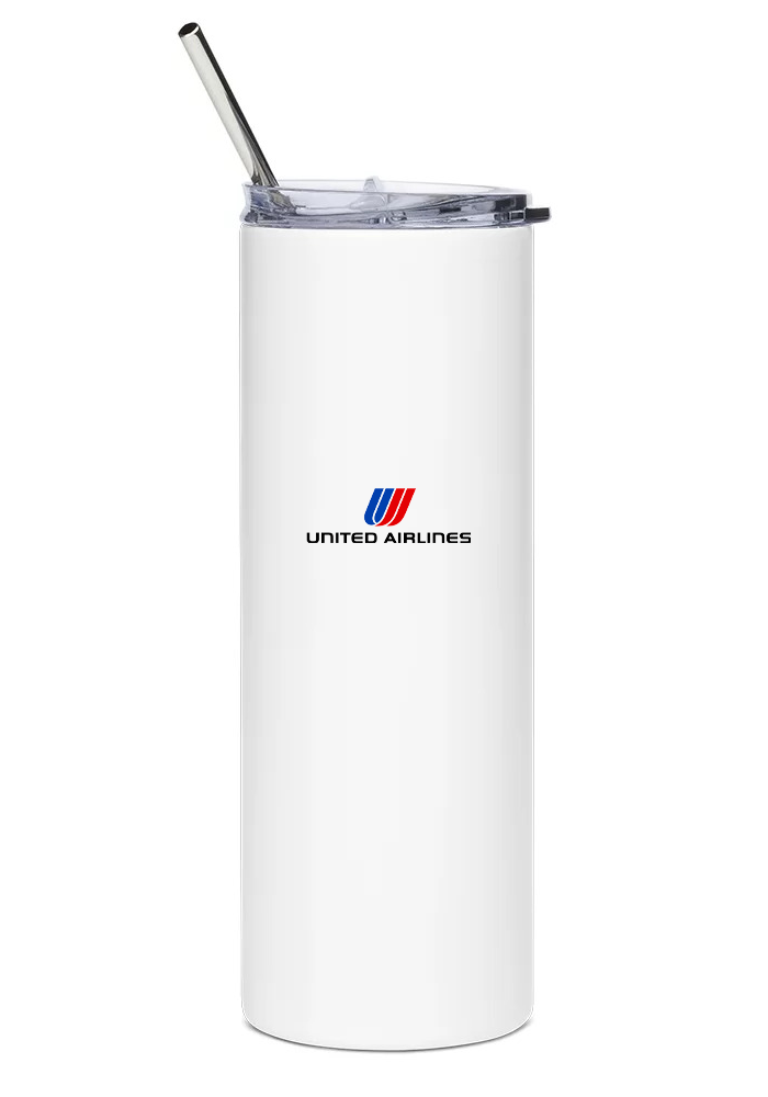 back of United Airlines Boeing 747 water tumbler