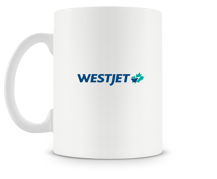 back of WestJet Boeing 737 mug
